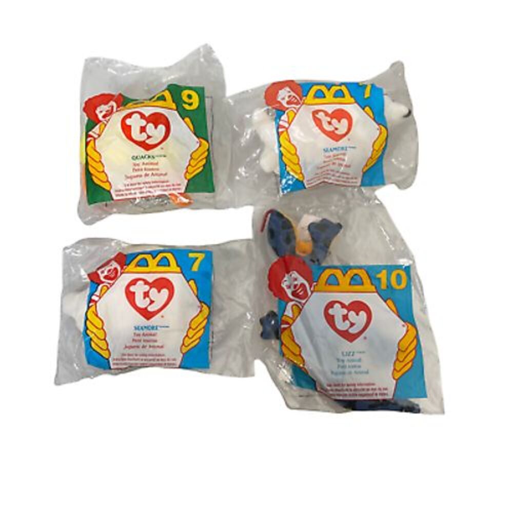 Ty Beanie Baby Lot McDonald's Collection Seamore #7 (2), Quacks #9, Lizz #10